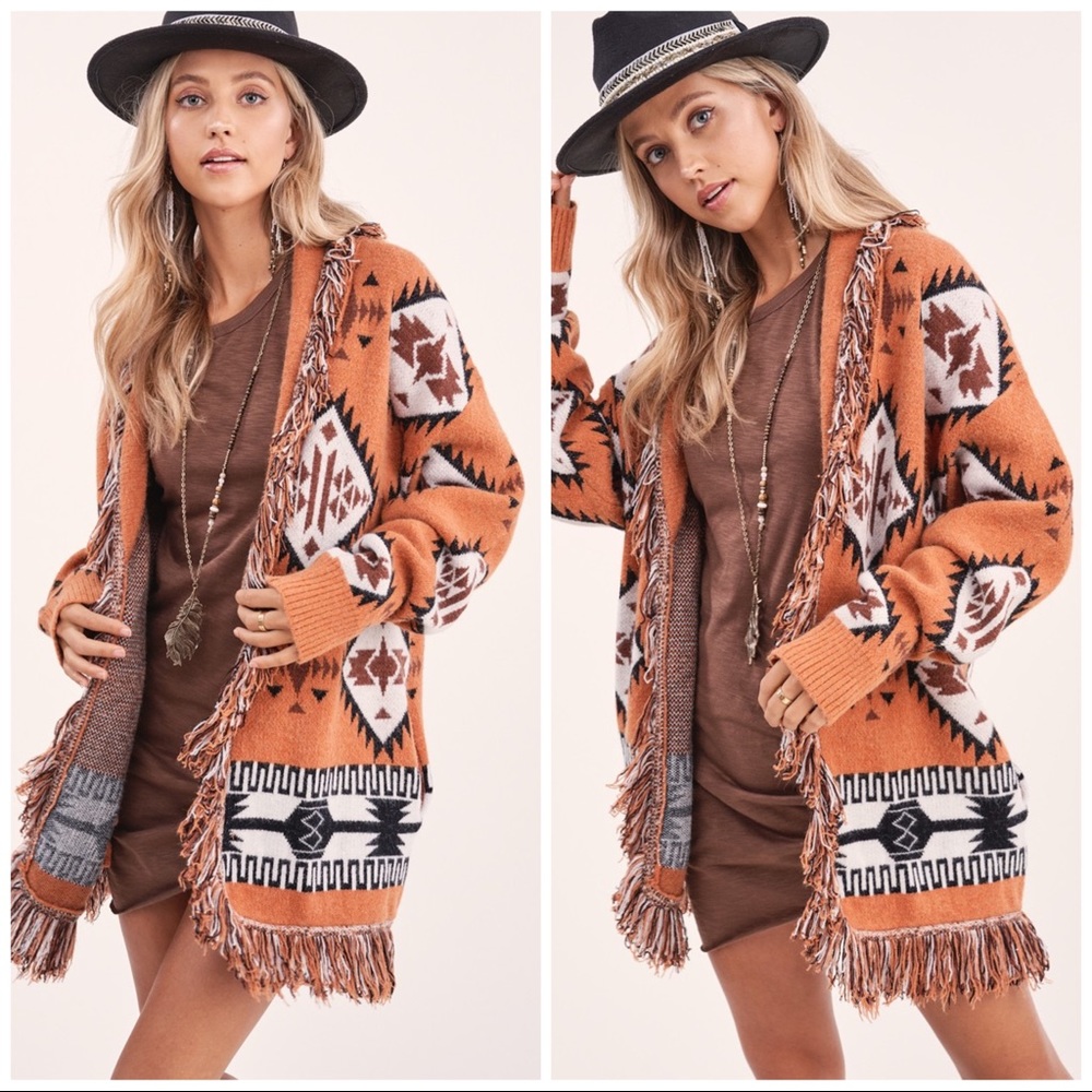 Aztec Retro Cardi Rust - Picture 2 of 9